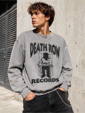 Death Row Records Electric Chair Graphic Sweatshirt Boxy Grey Medium